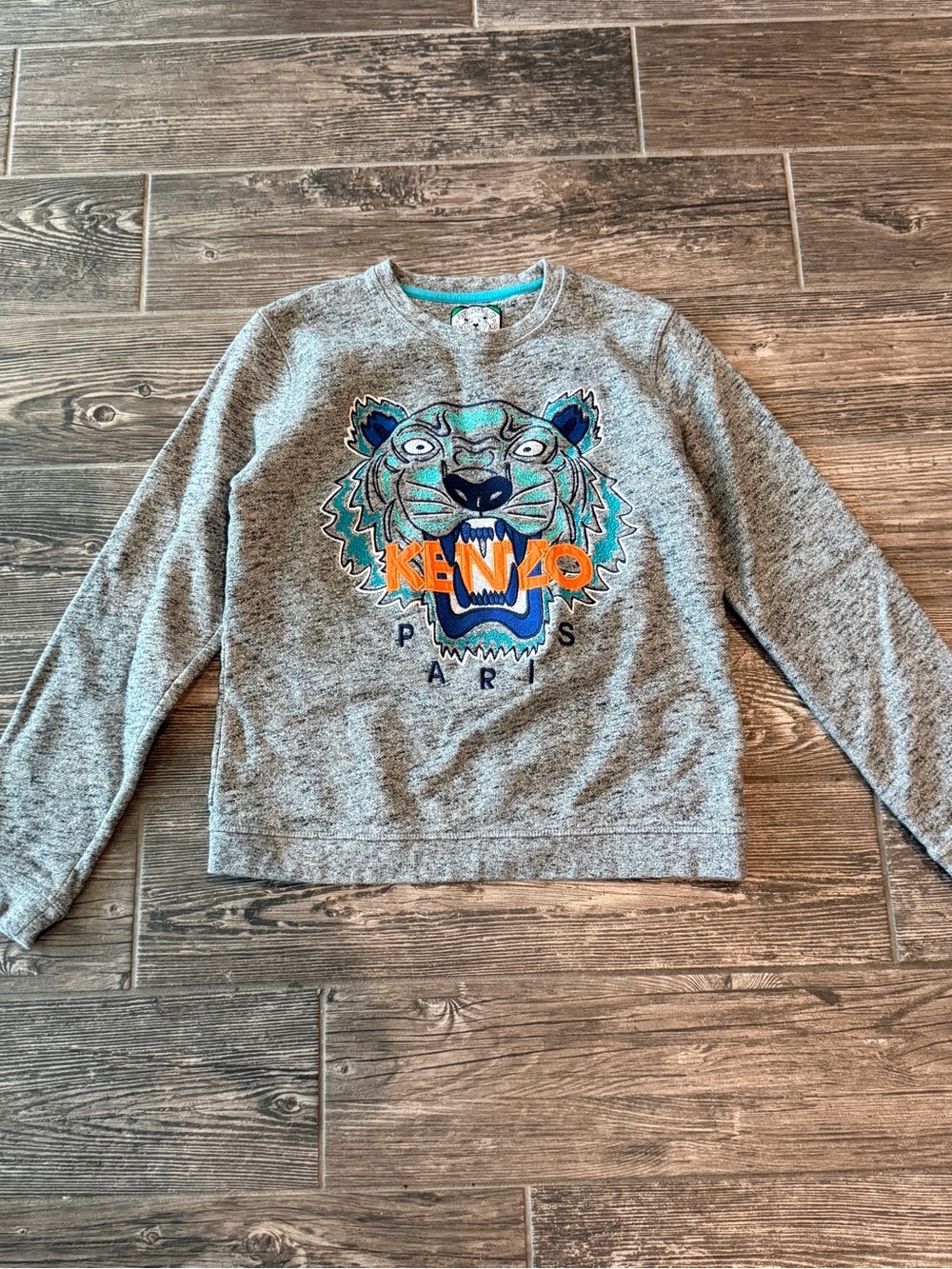 Kenzo Paris Women Melange Cotton Crewneck Sweatshirt with Tiger Embroidered